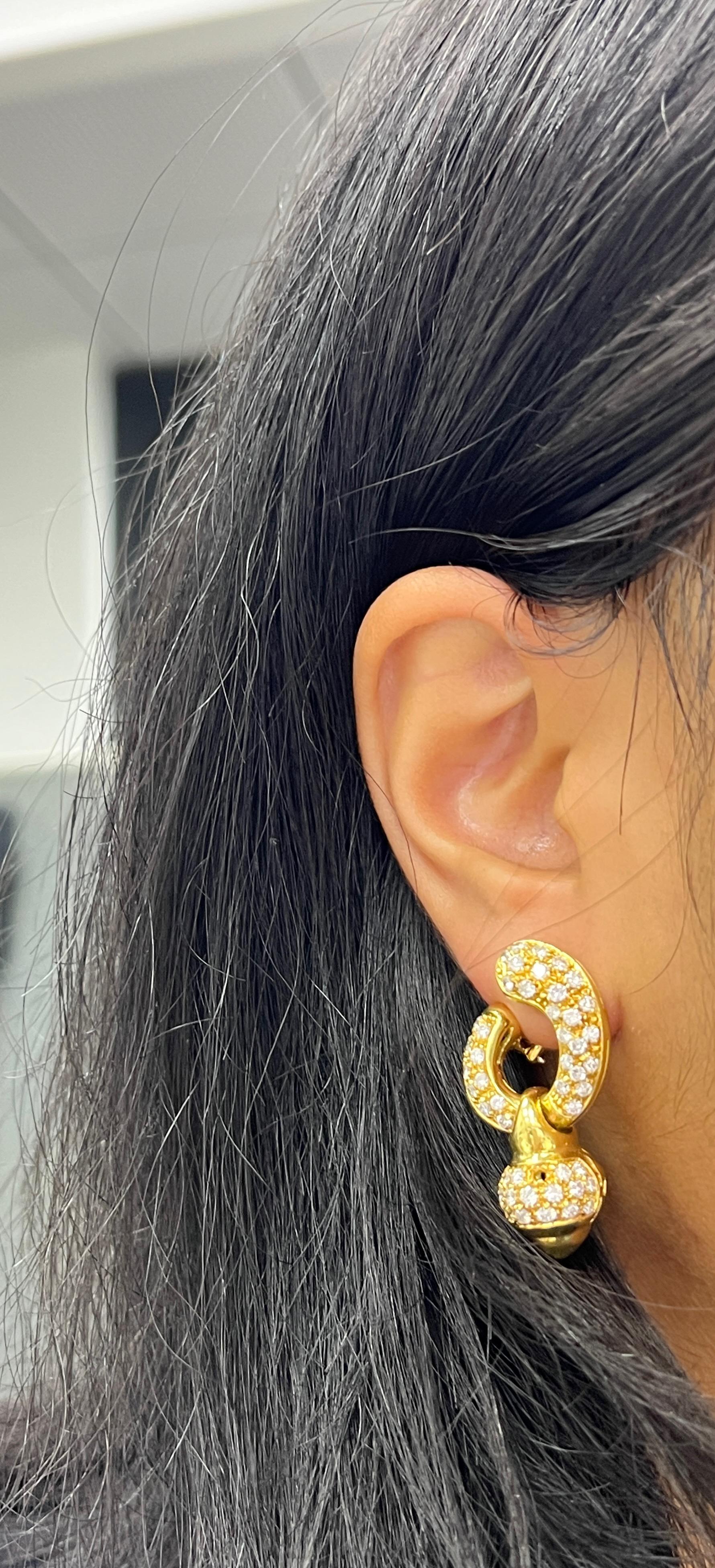 Bvlgari-Styled 18k Diamond Yellow Gold Earrings For Sale 3