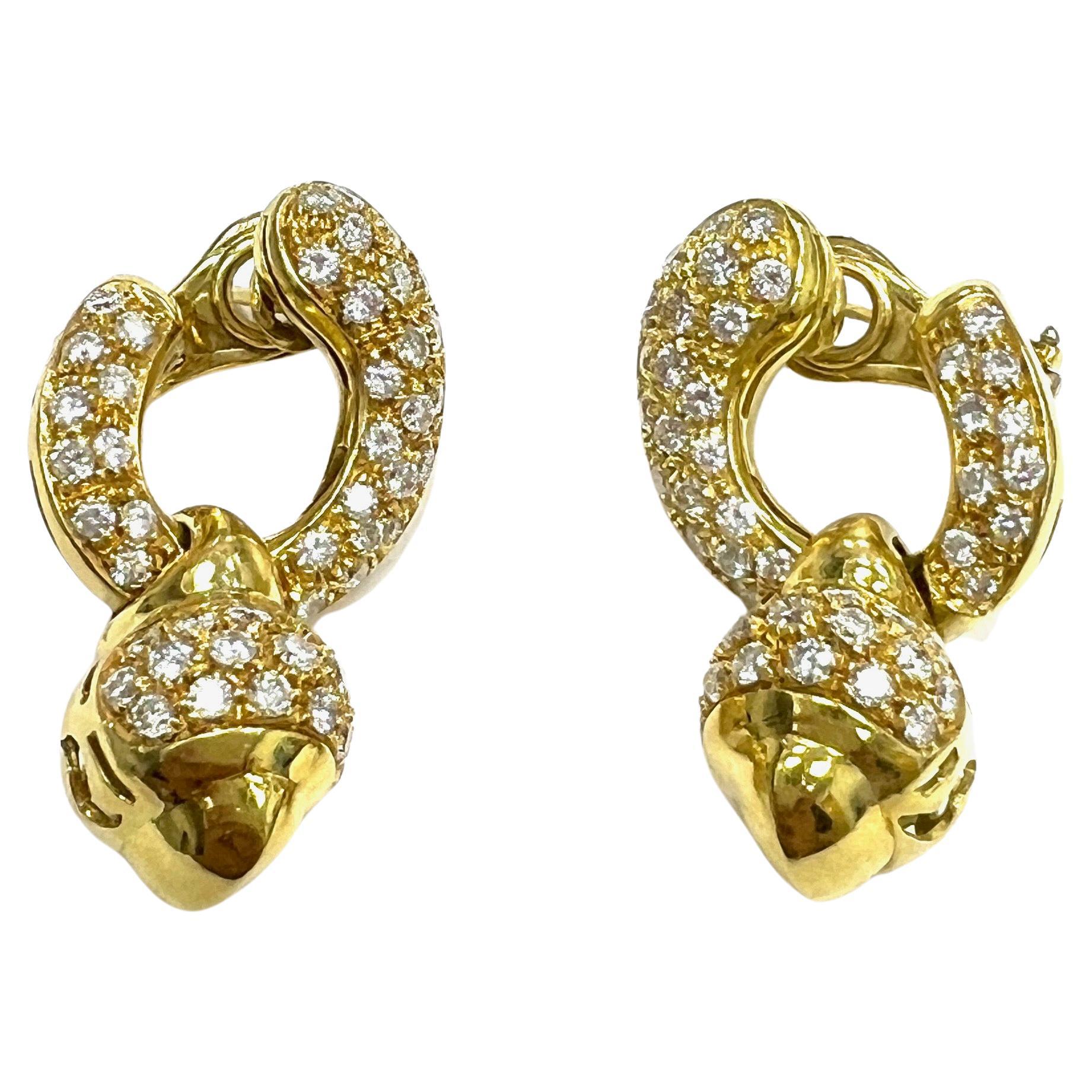 Bvlgari-Styled 18k Diamond Yellow Gold Earrings For Sale