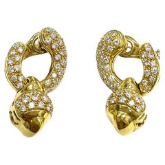 Vintage Bvlgari-Styled 18k Diamond Yellow Gold Earrings