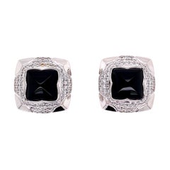 Bvlgari Sugarloaf Onyx and Diamond Earrings Estate Fine Jewelry