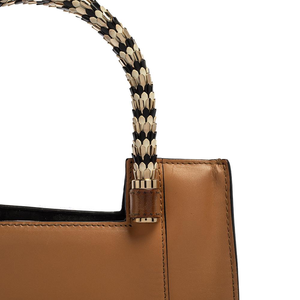 Bvlgari Tan/Schwarze Leder-Tragetasche mit Serpenti Scaglie 4