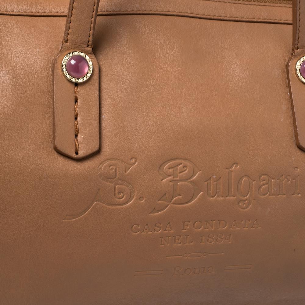 Bvlgari Tan Leather Casa Fondata Satchel In Good Condition In Dubai, Al Qouz 2