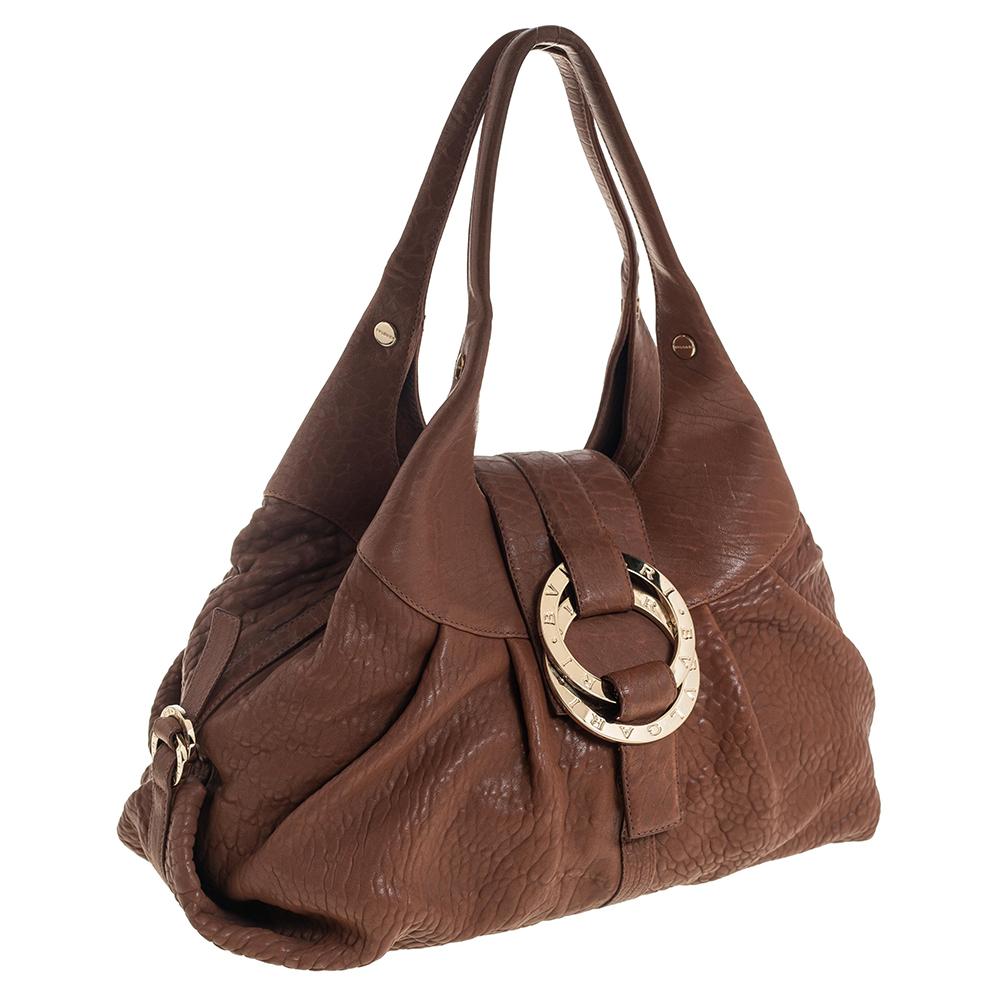 Bvlgari Tan Leather Chandra Hobo In Fair Condition In Dubai, Al Qouz 2