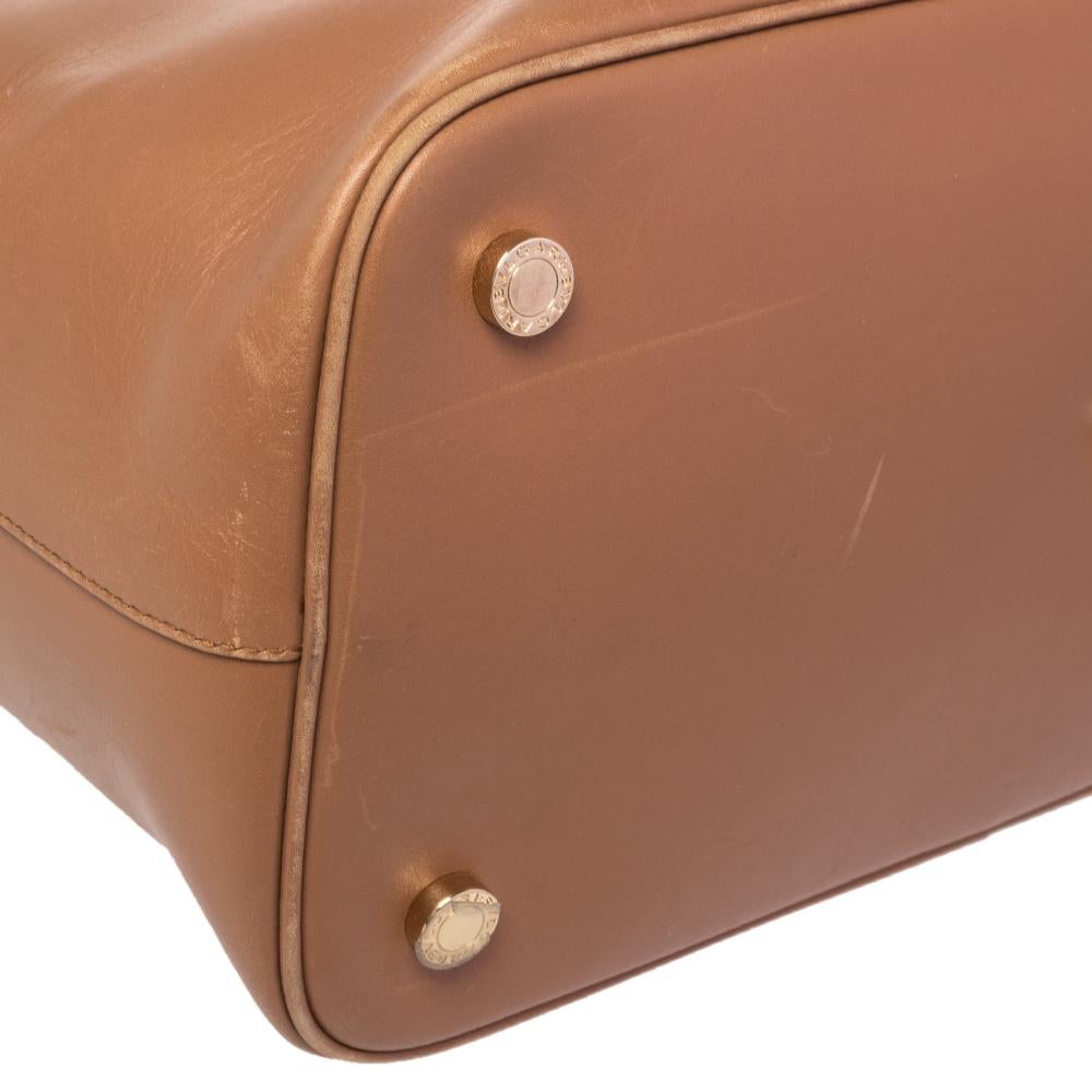 Bvlgari Tan Leather Isabella Rossellini Top Handle Bag In Good Condition In Dubai, Al Qouz 2