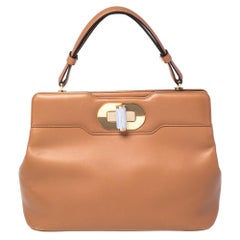 Used Bvlgari Tan Leather Isabella Rossellini Top Handle Bag