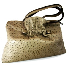 Bvlgari Taupe Ostrich Leather Weekend Hobo Bag