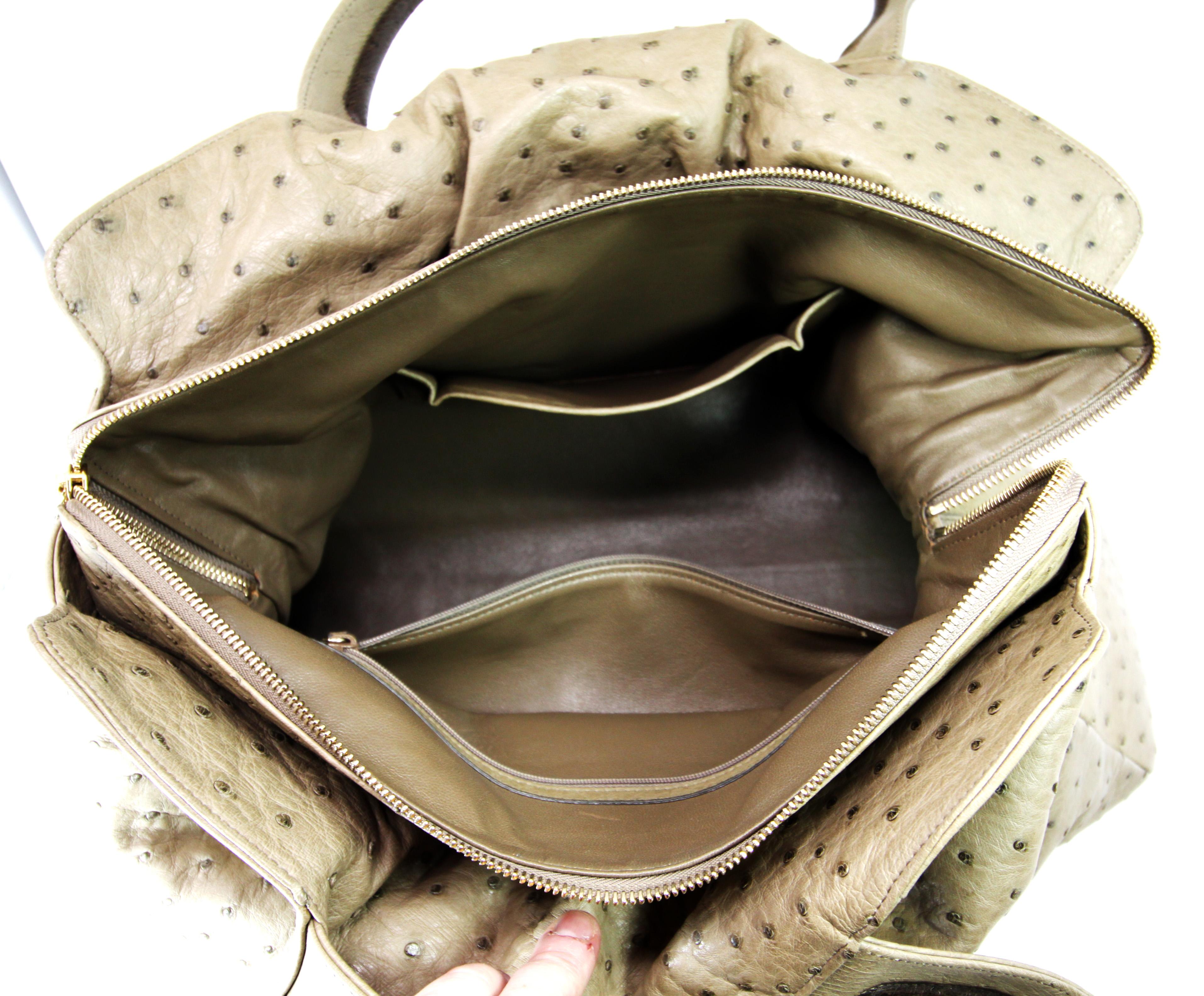 Bvlgari Taupe Ostrich Leather Weekend Hobo Bag In Good Condition In Scottsdale, AZ