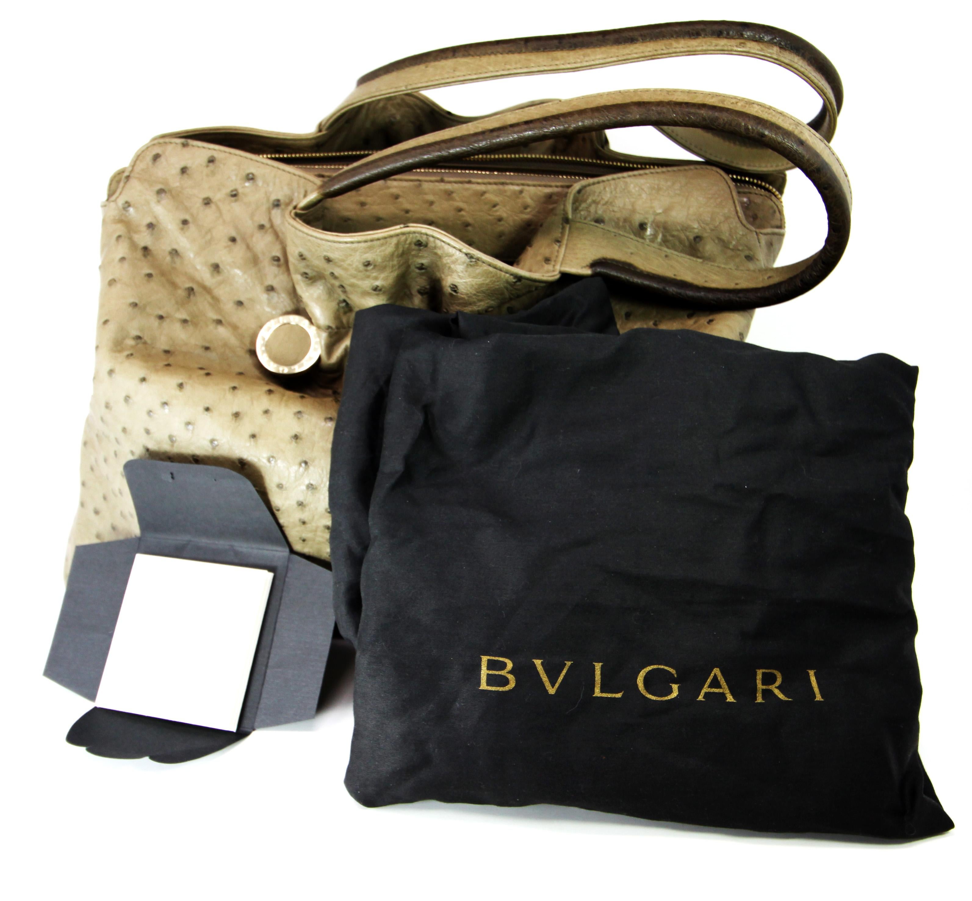 Bvlgari Taupe Ostrich Leather Weekend Hobo Bag 1