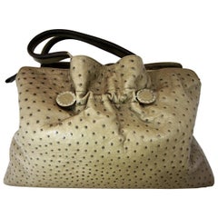 Used Bvlgari Taupe Ostrich Leather Weekend Hobo Bag