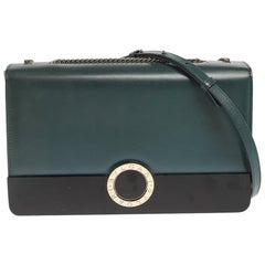 Bvlgari Teal/Black Leather and Perspex Medium Flap Cover Bag