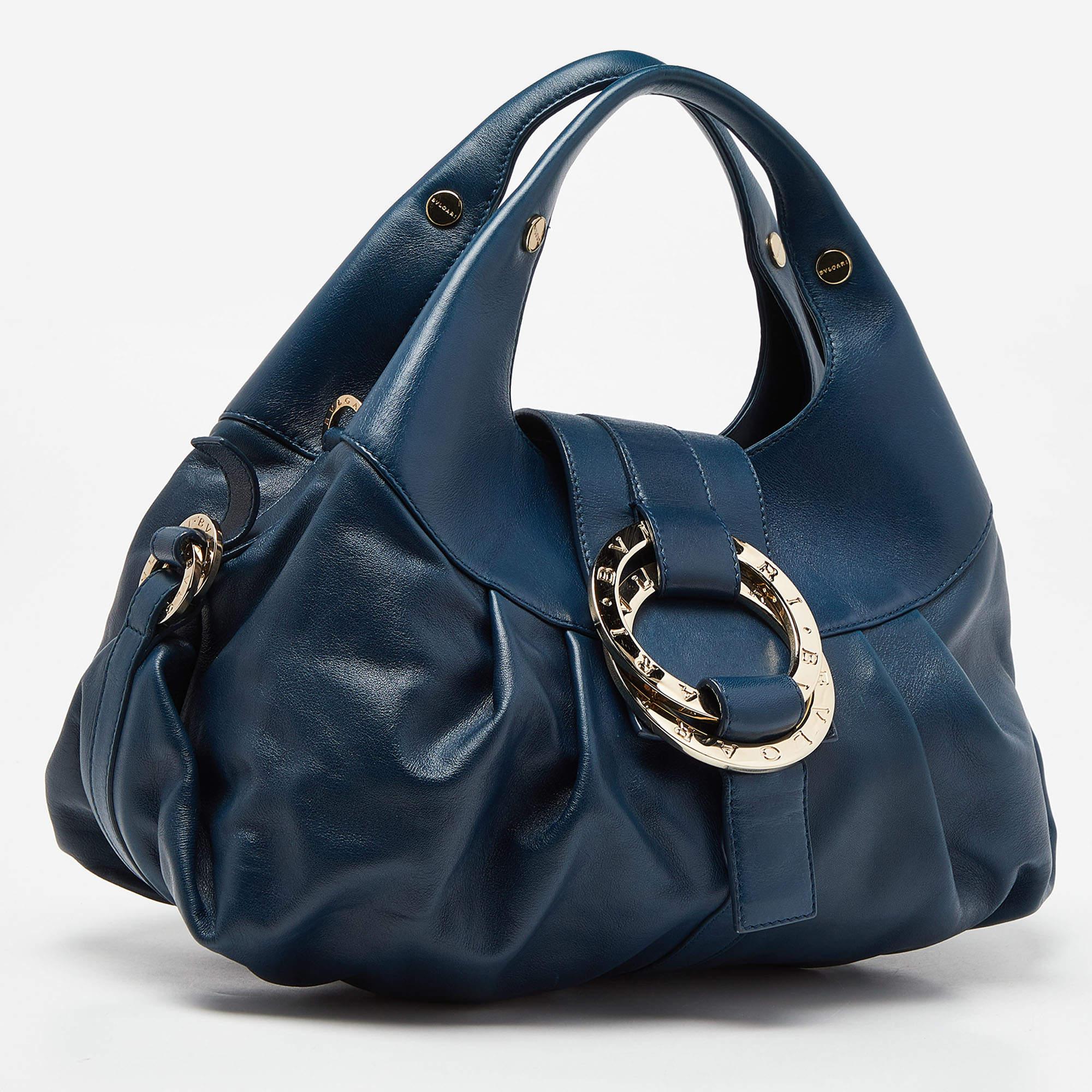 Bvlgari Teal Blue Leather Chandra Hobo For Sale 7