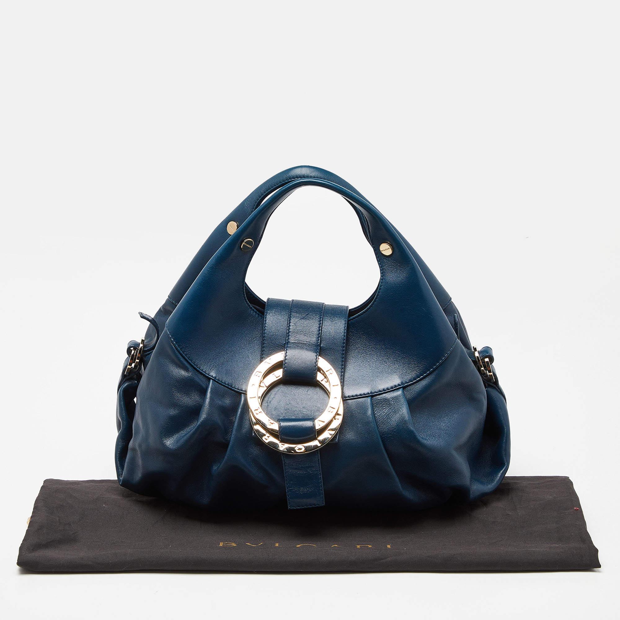 Bvlgari Teal Blue Leather Chandra Hobo For Sale 8