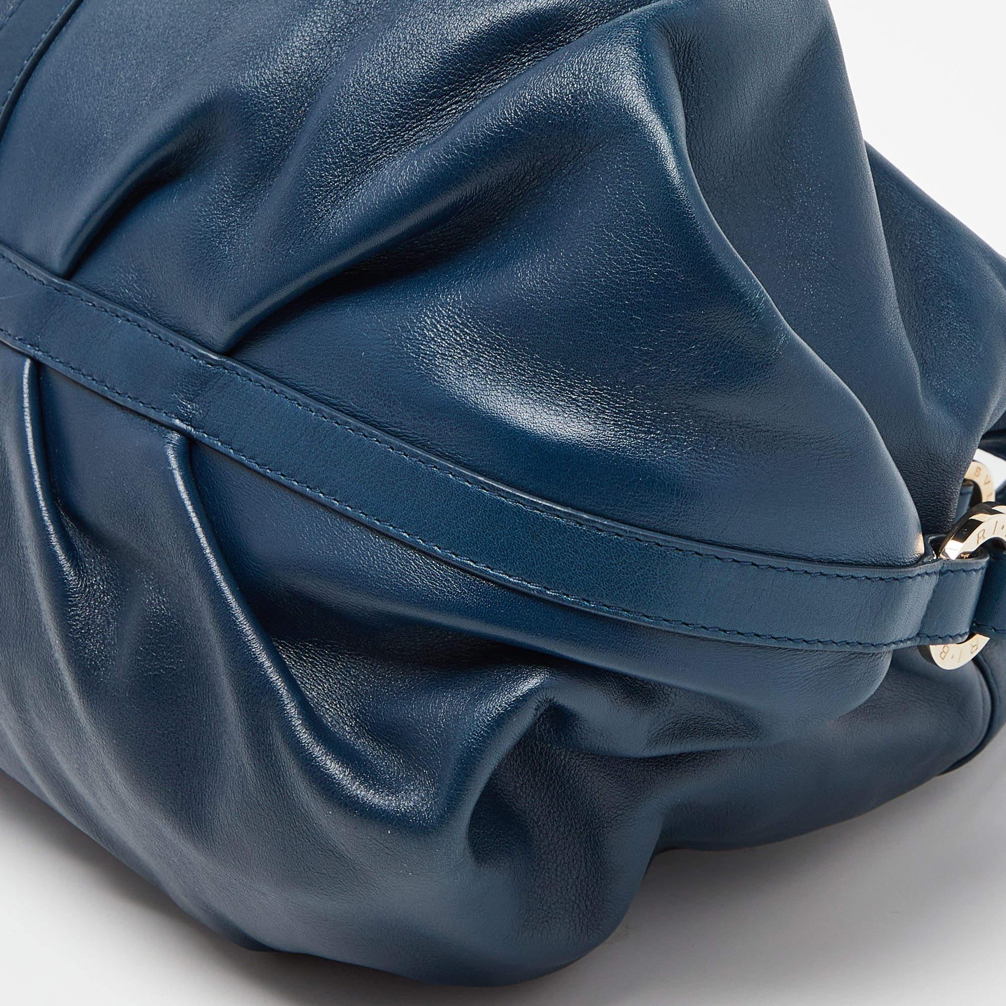 Bvlgari Teal Blue Leather Chandra Hobo For Sale 1