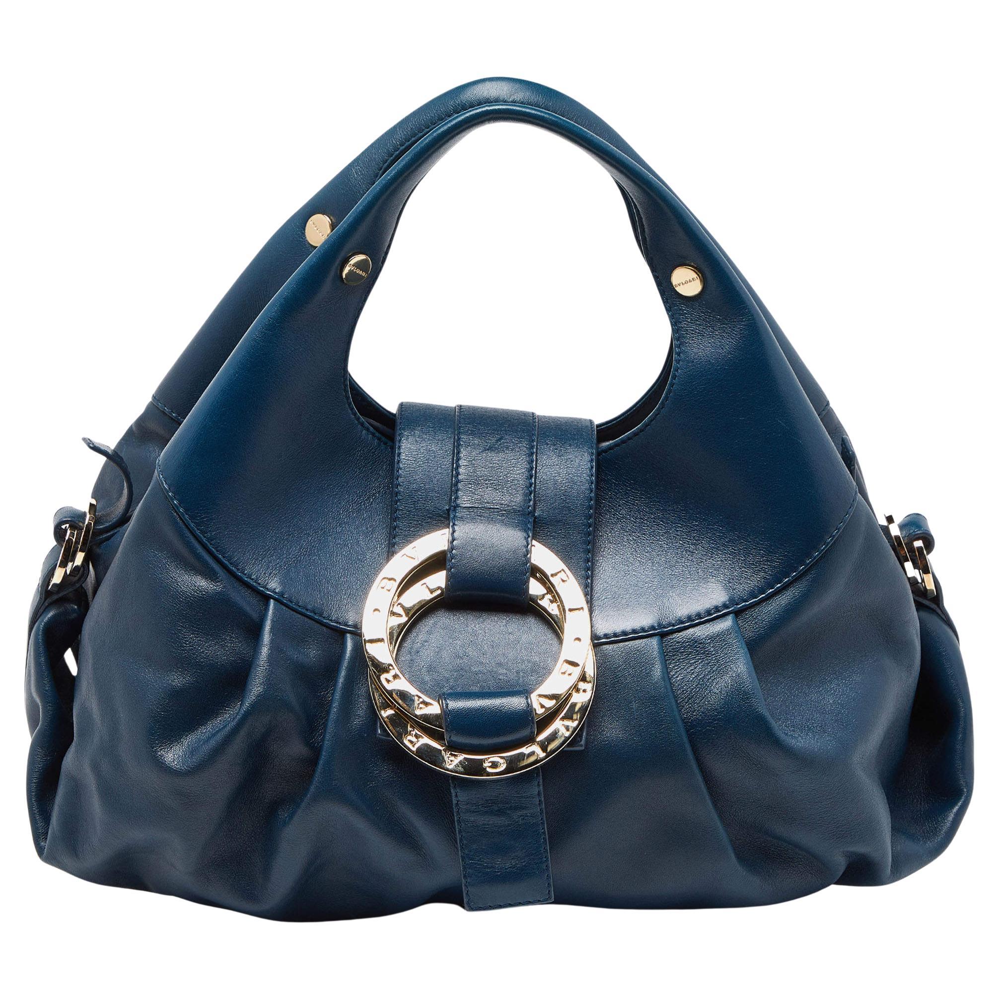 Bvlgari Teal Blue Leather Chandra Hobo For Sale