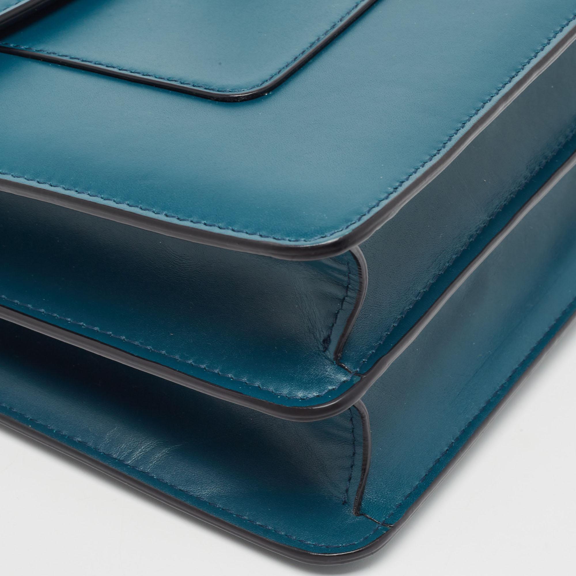 Bvlgari Teal Blue Leather Medium Serpenti Forever Top Handle Bag For Sale 7