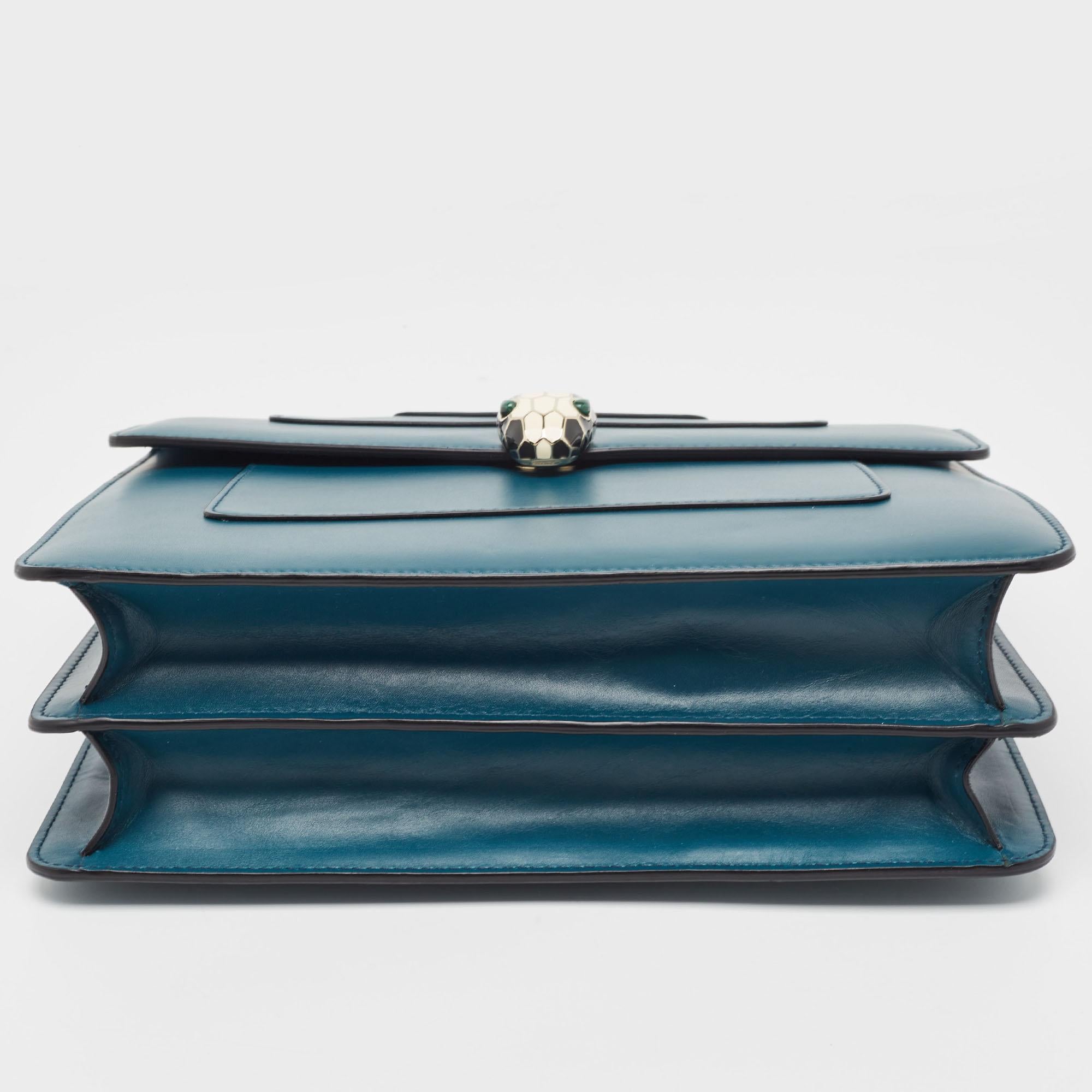 Bvlgari Teal Blue Leather Medium Serpenti Forever Top Handle Bag For Sale 8