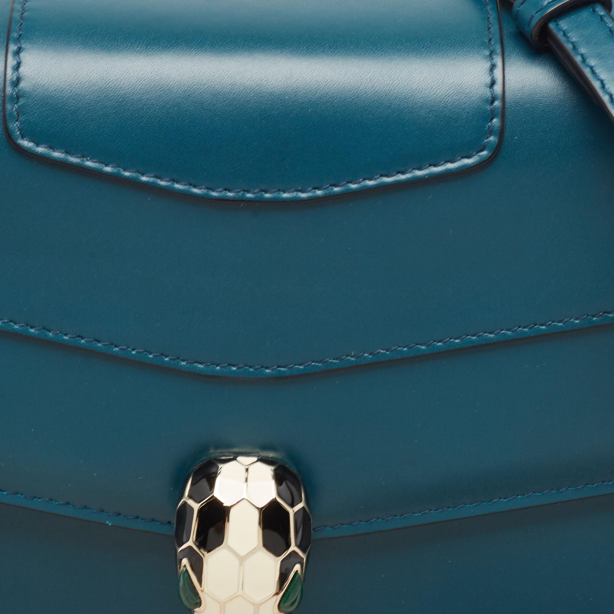 Bvlgari Teal Blue Leather Medium Serpenti Forever Top Handle Bag For Sale 1