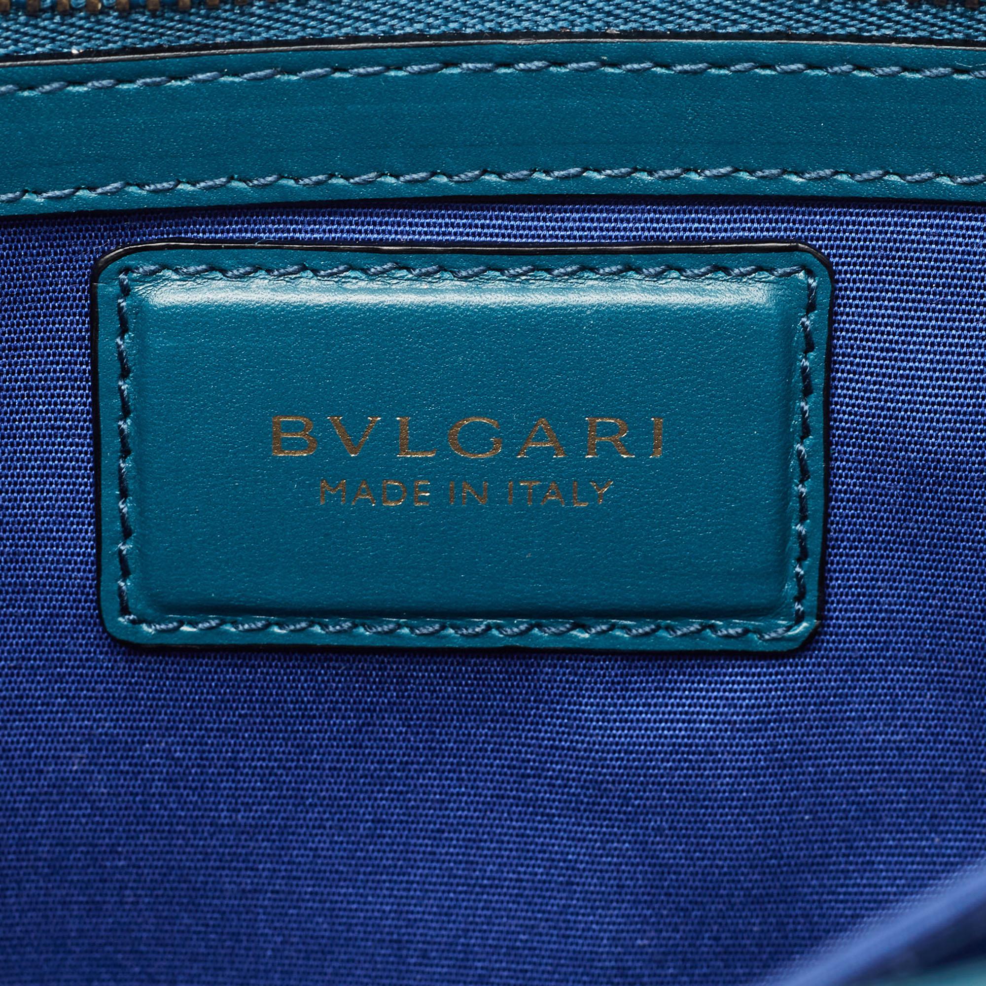 Bvlgari Teal Blue Leather Medium Serpenti Forever Top Handle Bag For Sale 4
