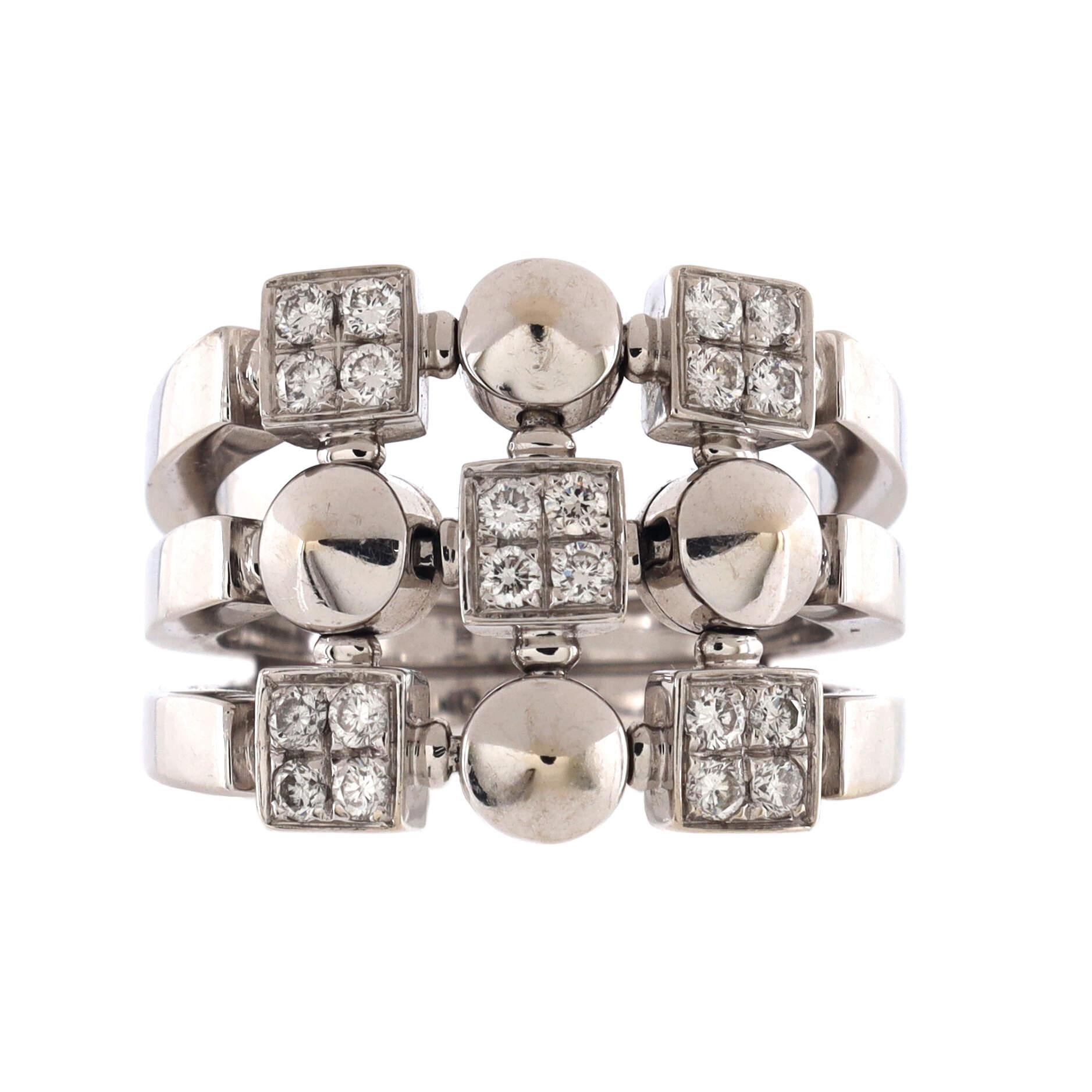 Condition: Very good. Moderate wear throughout.
Accessories: No Accessories
Measurements: Size: 6.5, Width: 6.25 mm
Designer: Bvlgari
Model: Three Row Lucea Ring 18K White Gold with Diamonds
Exterior Color: White Gold
Item Number: 188470/64