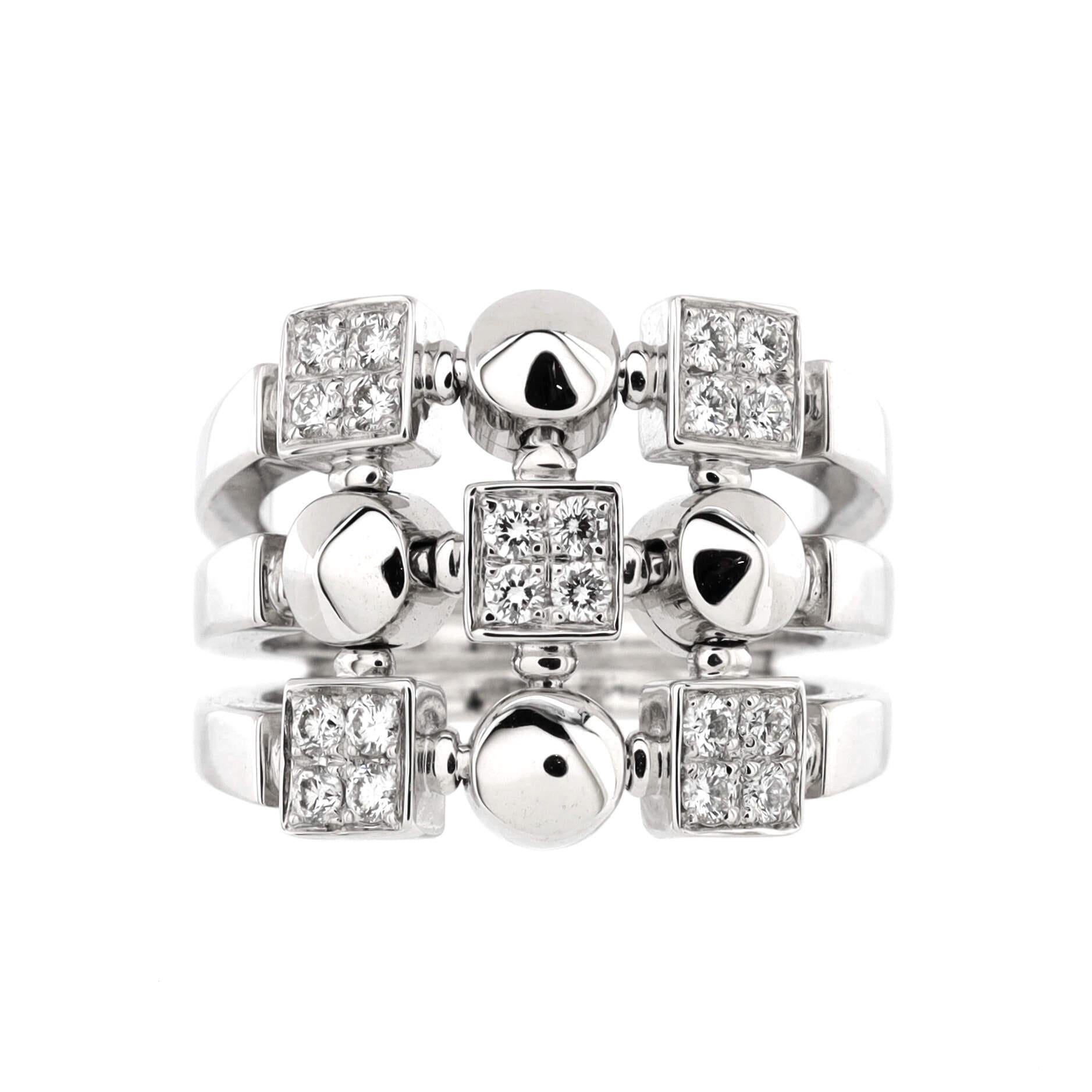 Condition: Great. Minor wear throughout.
Accessories: No Accessories
Measurements: Size: 6, Width: 5.40 mm
Designer: Bvlgari
Model: Three Row Lucea Ring 18K White Gold with Diamonds
Exterior Color: White Gold
Item Number: 221769/440