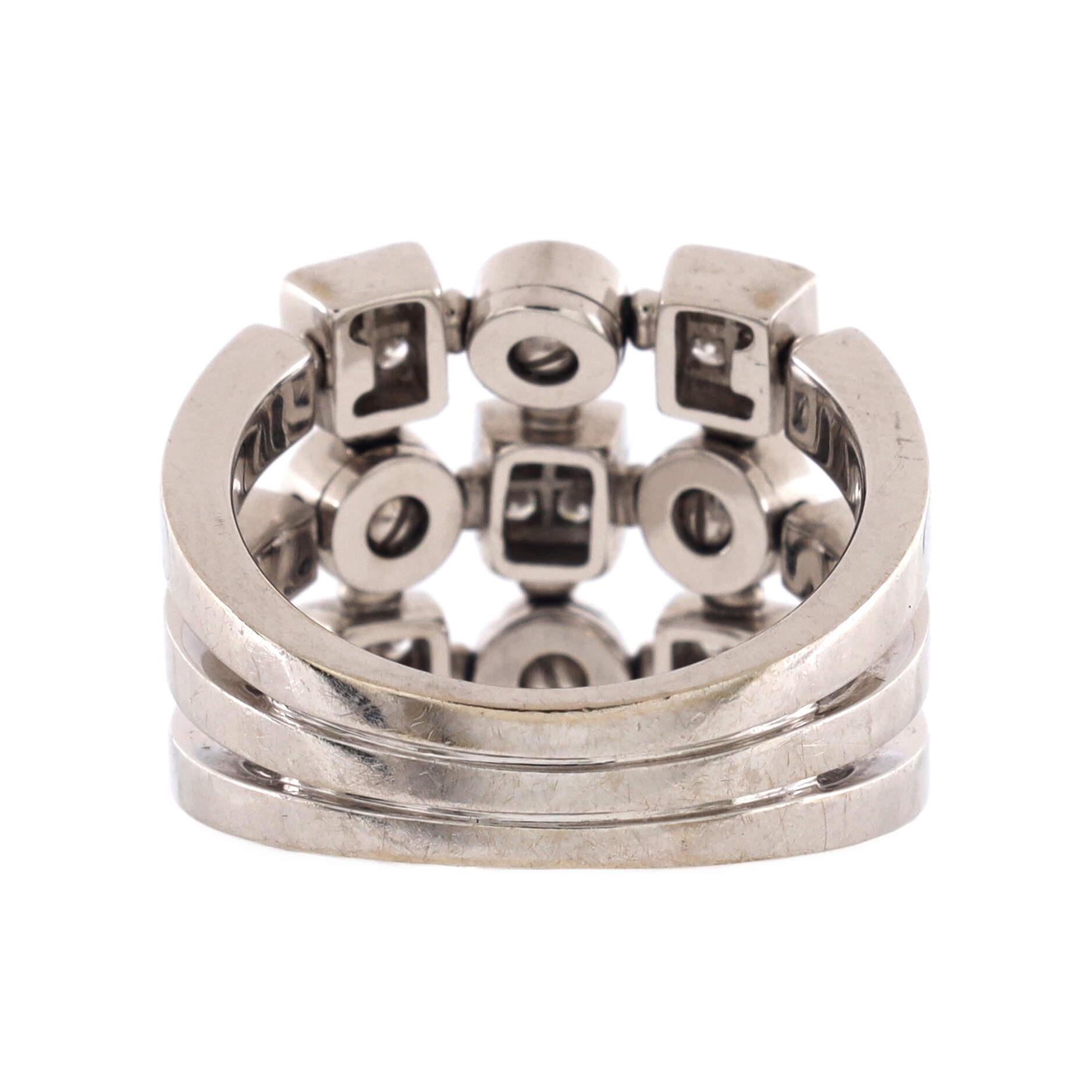Bvlgari Three Row Lucea Ring 18k White Gold with Diamonds In Good Condition In New York, NY