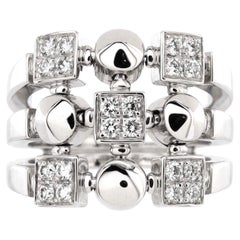 Bvlgari Bague Lucea à trois rangées en or blanc 18 carats avec diamants