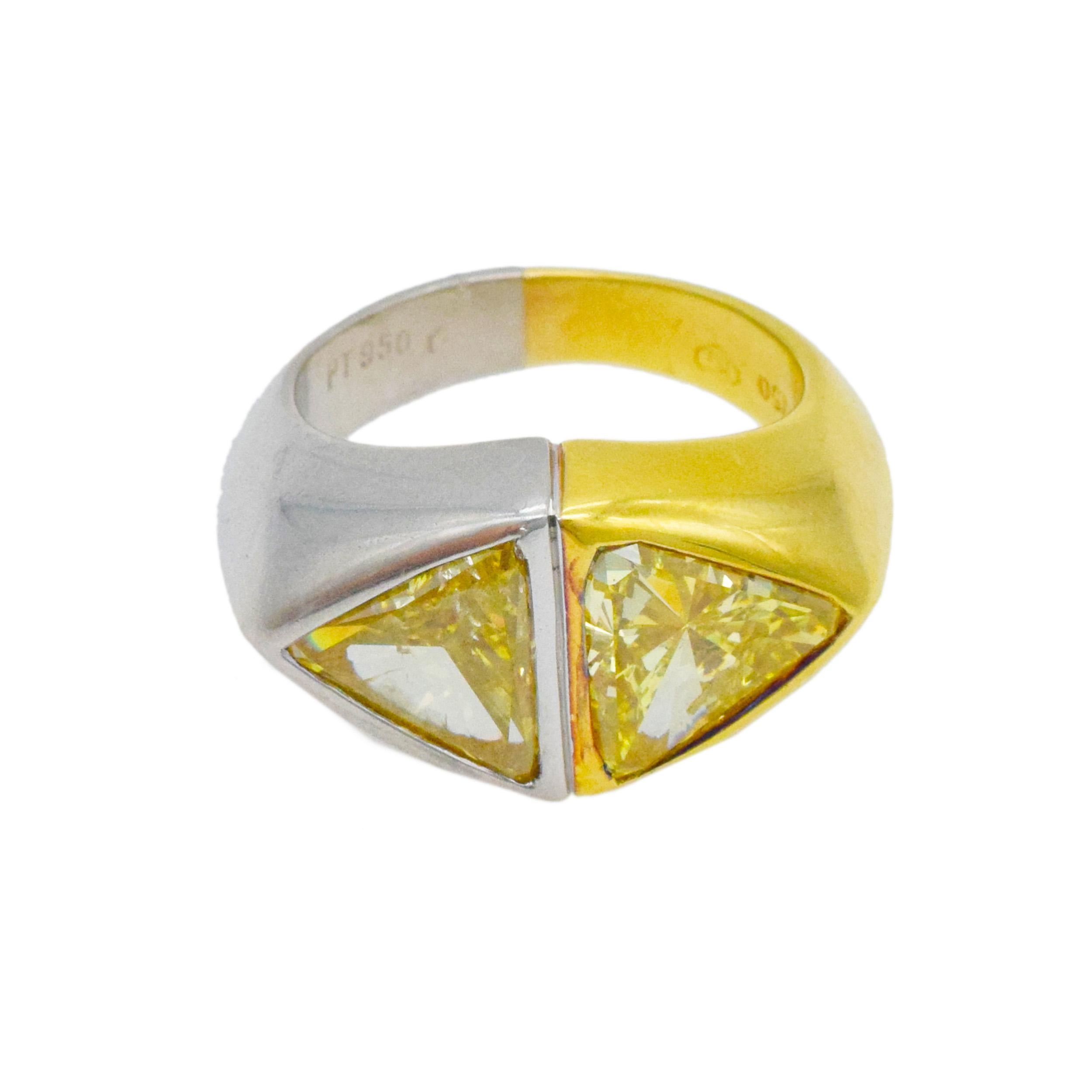 Taille trillion BVLGARI   toi et moi  Bague en diamant jaune t en vente