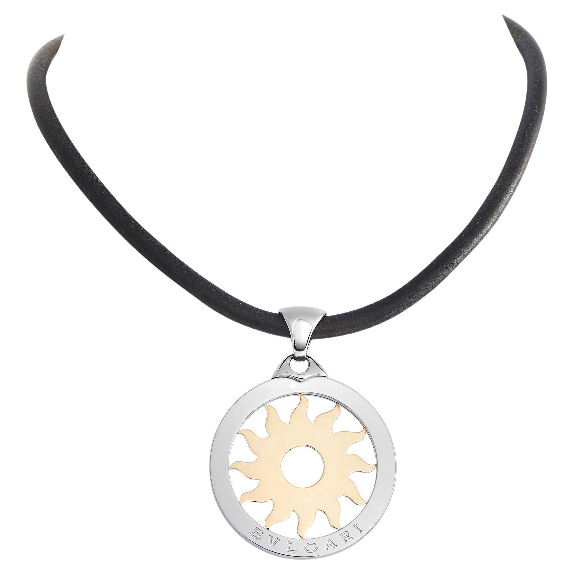 Bulgari Tondo Sun Diamond Yellow Gold Stainless Steel Pendant Necklace at 1stDibs bulgari