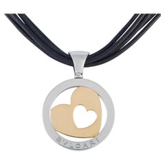 Bvlgari Tondo 18k Yellow Gold and Stainless Steel Heart Pendant Necklace