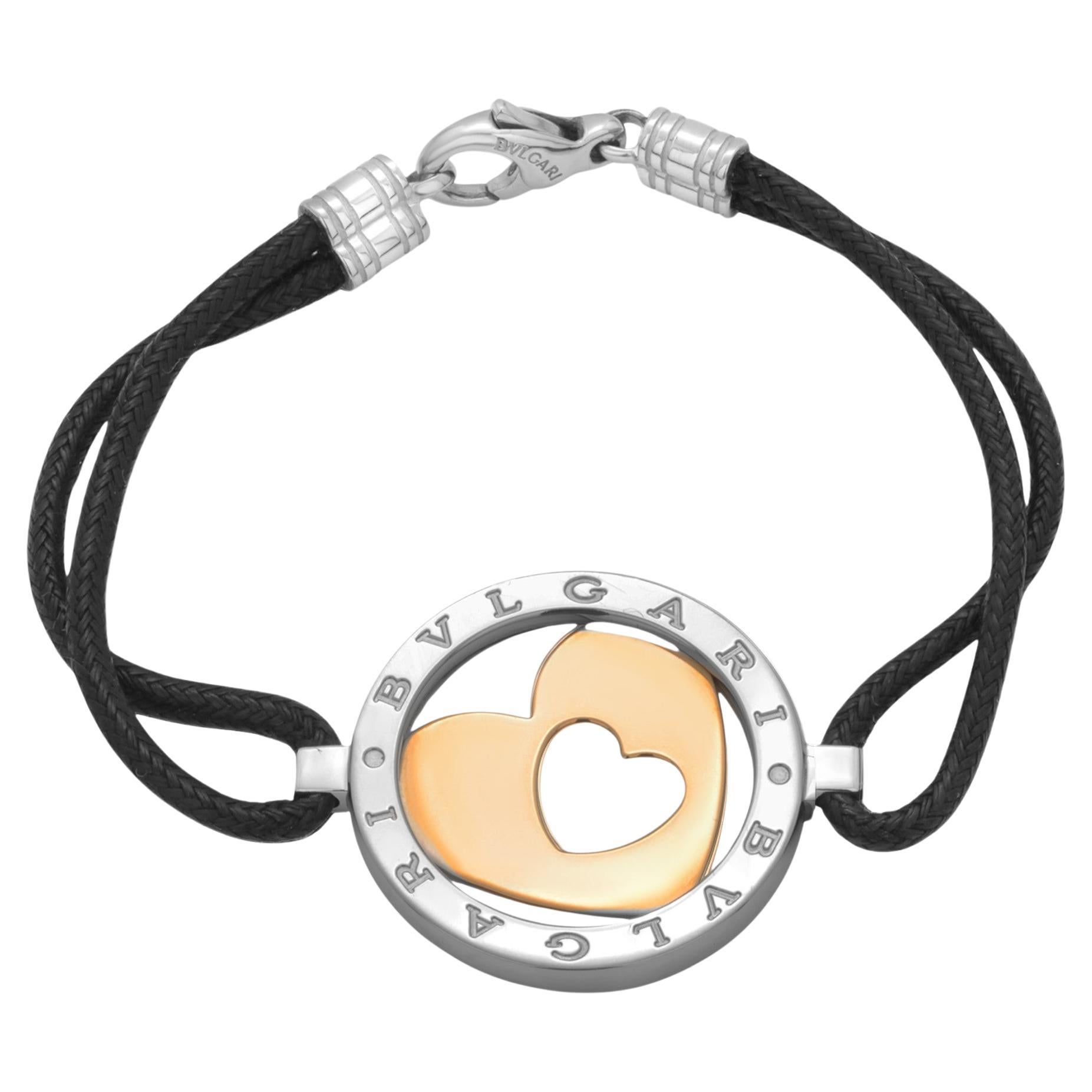 Bracciale a doppio cuore Bvlgari "Tondo" in oro giallo 18 carati e acciaio inossidabile in vendita