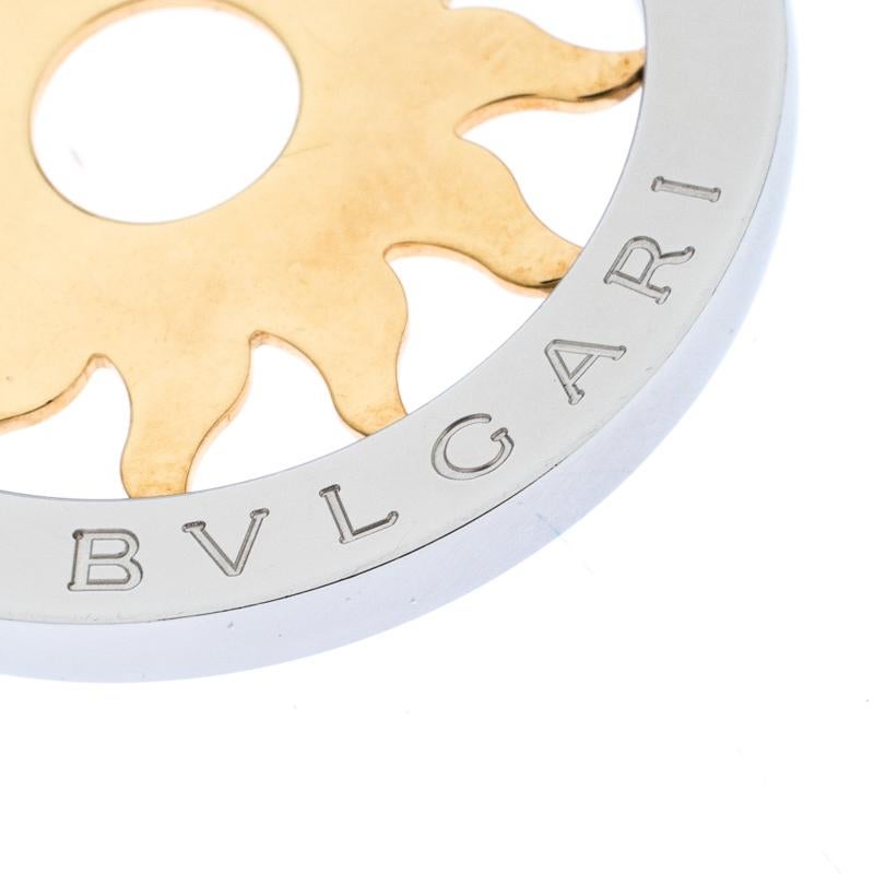 Bvlgari Tondo 18K Gelbgold Edelstahl Sonnen-Anhänger im Zustand „Gut“ in Dubai, Al Qouz 2