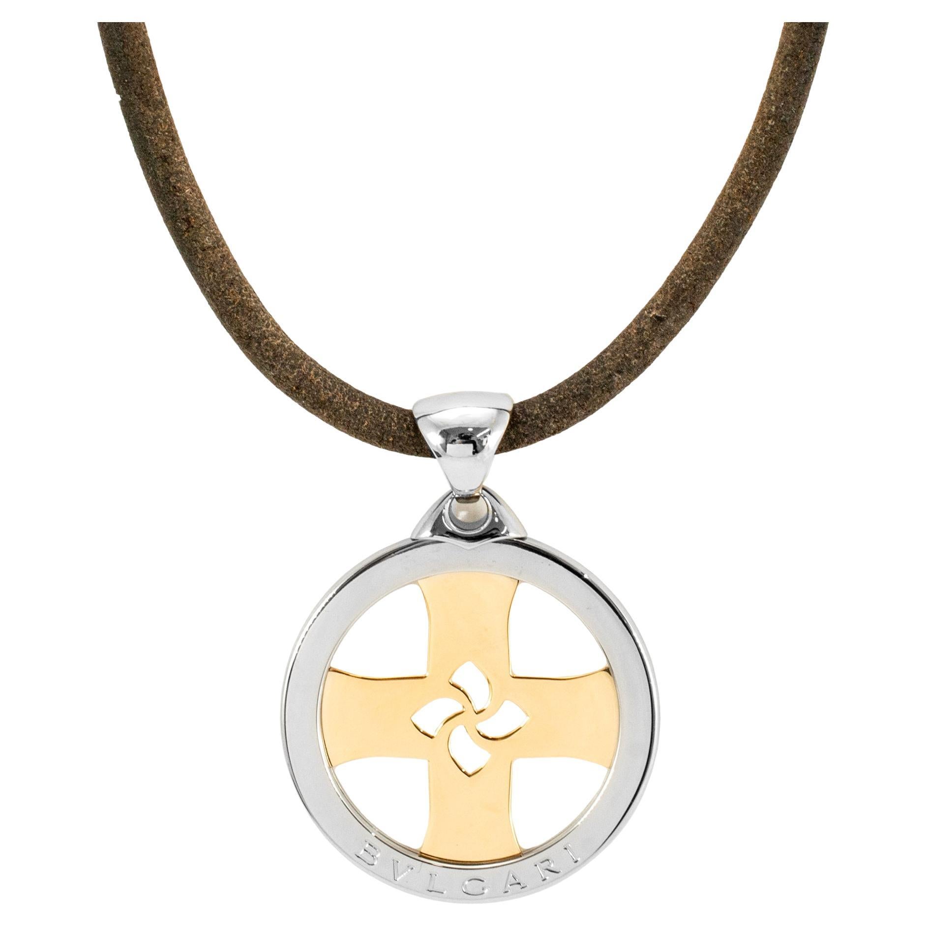 Bvlgari Tondo 18K Yellow Gold Steel Black Two Tone Chain Cross Chocker Necklace in vendita