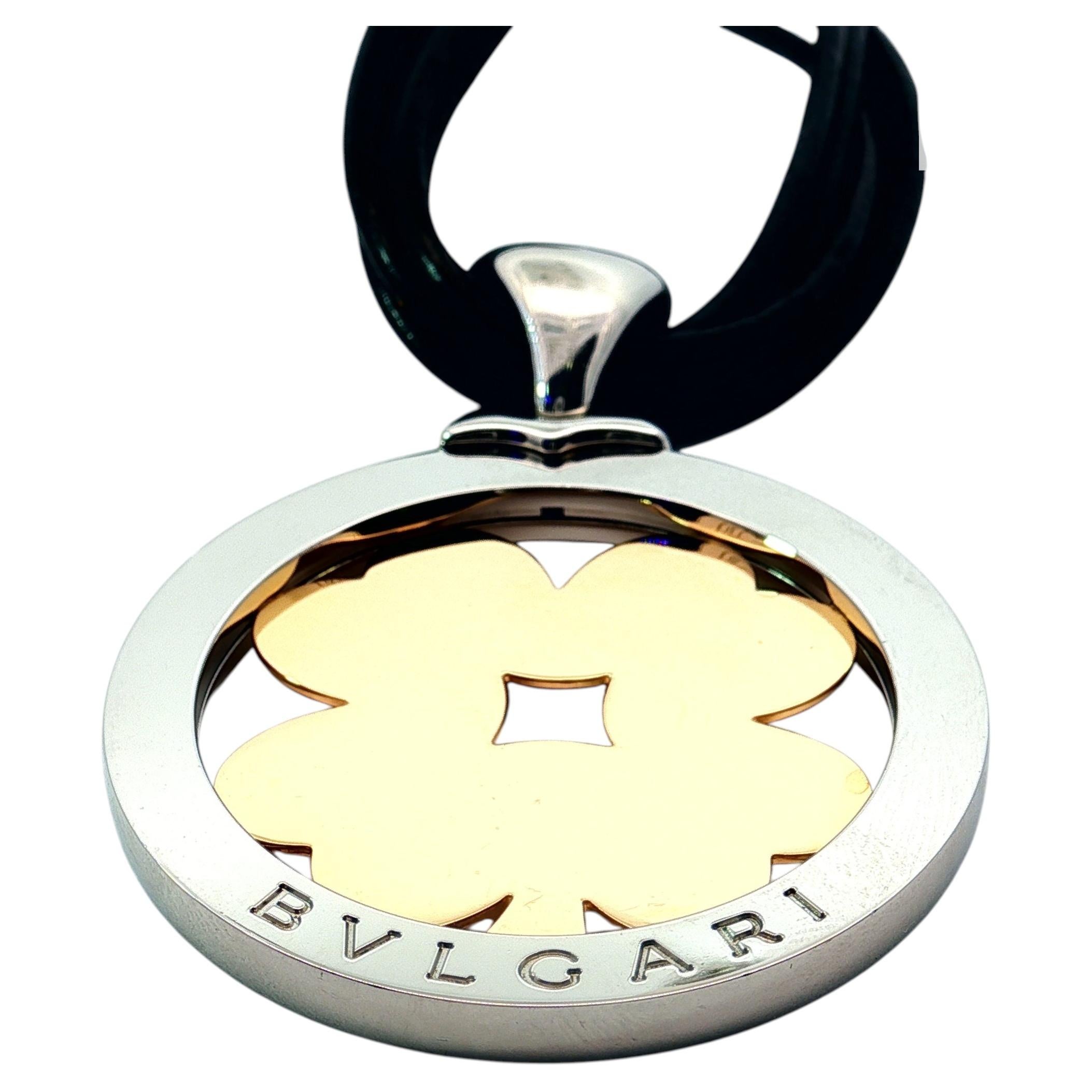 Bvlgari Tondo Clover Pendant Necklace, 18k Yellow Gold & Stainless Steel