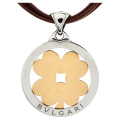 Bvlgari Tondo Clover Pendant Necklace Stainless Steel with 18K Yellow Gold