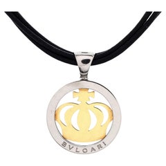 Bvlgari Tondo Crown Pendant Necklace Stainless Steel with 18k Yellow Gold