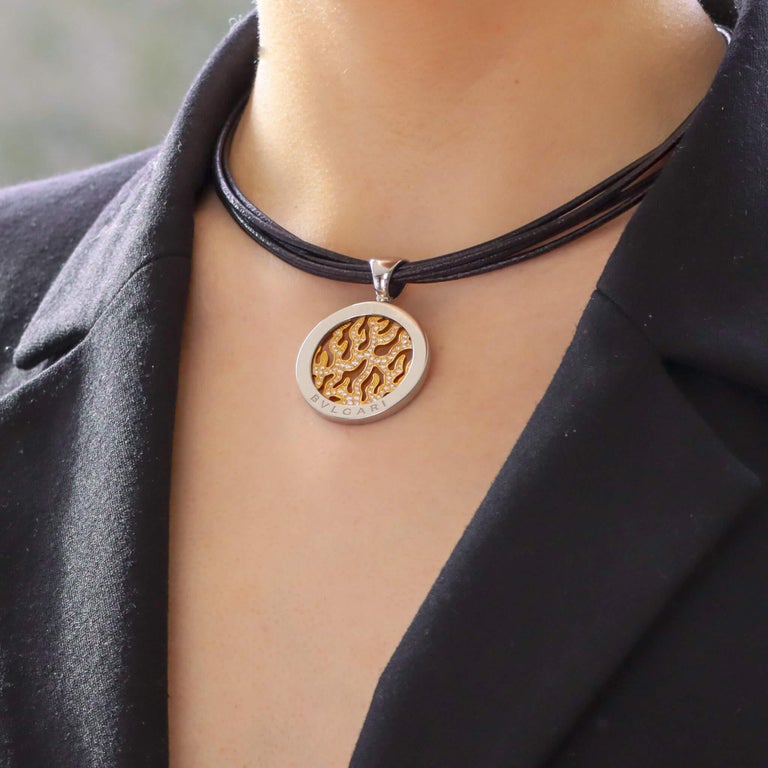 Bvlgari Tondo Fire Diamond Pendant in Steel and Yellow Gold with 