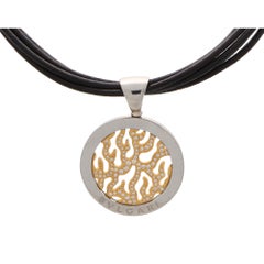 Bvlgari Tondo Fire Diamond Pendant in Steel and Yellow Gold with Leather Chain