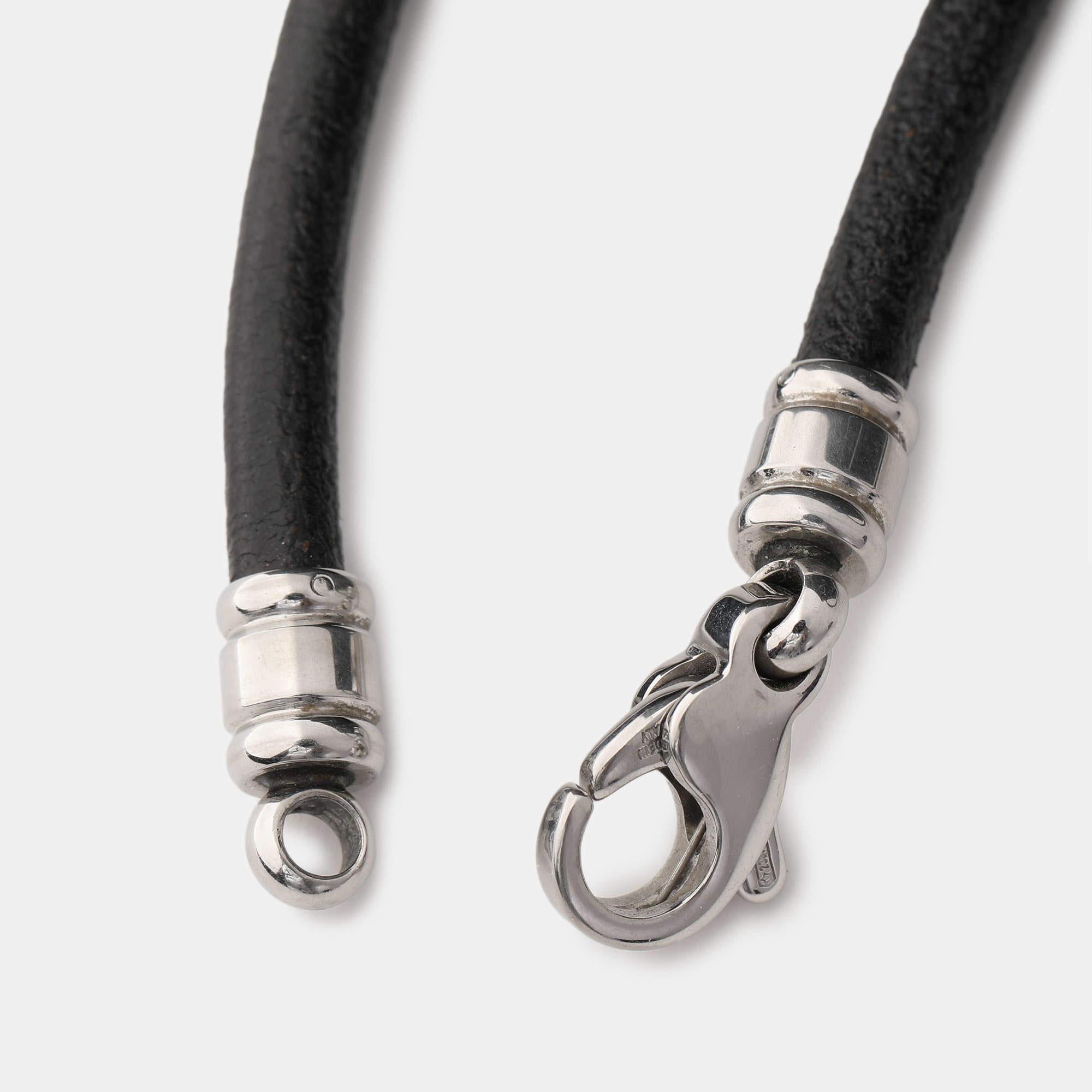 Bvlgari Tondo Heart 18k Gold Stainless Steel Pendant Leather Cord Necklace 1