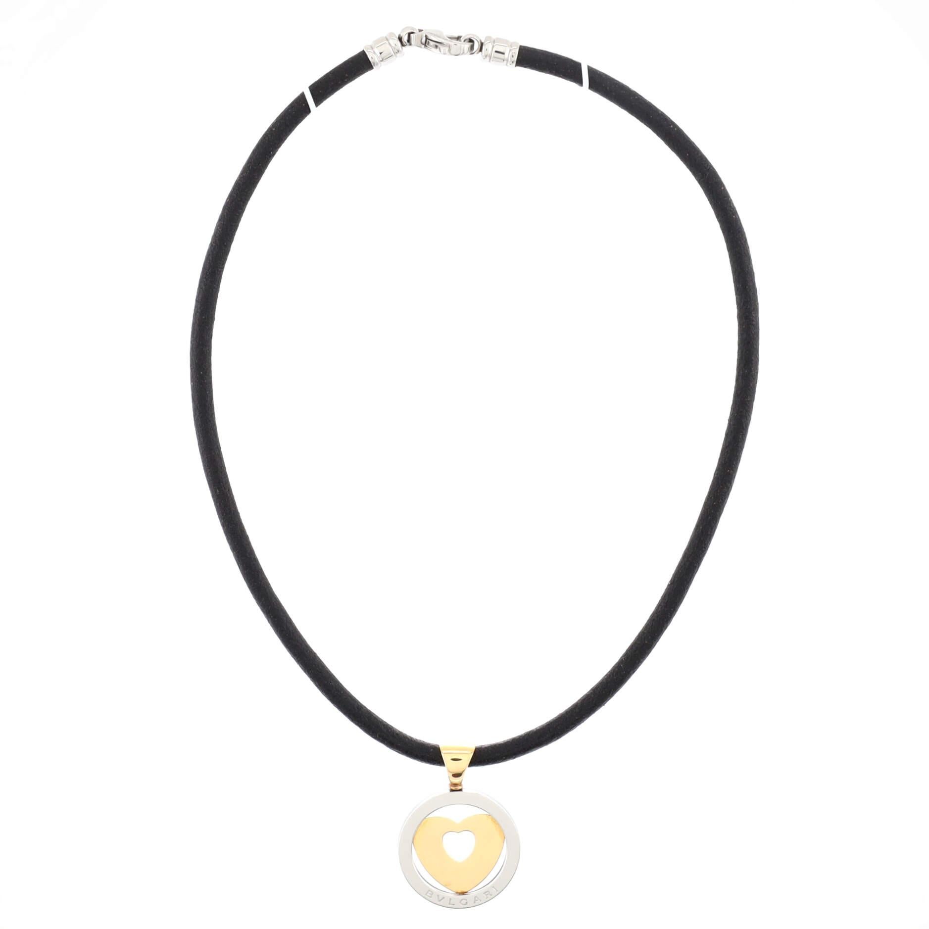Bvlgari Tondo Heart Pendant Necklace Stainless Steel with 18k Yellow Gold In Good Condition In New York, NY