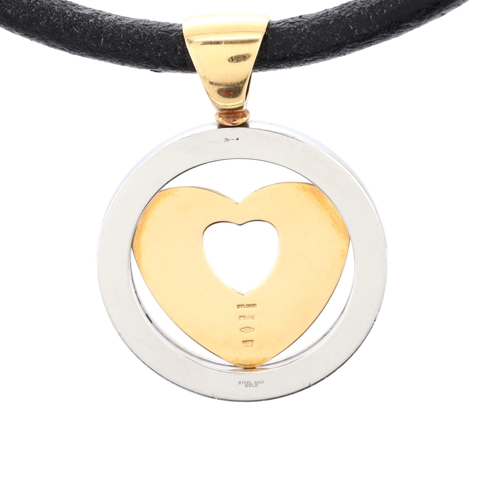 Bvlgari Tondo Heart Pendant Necklace Stainless Steel with 18k Yellow Gold 1