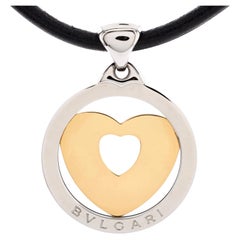 Bvlgari Tondo Heart Pendant Necklace Stainless Steel with 18k Yellow Gold
