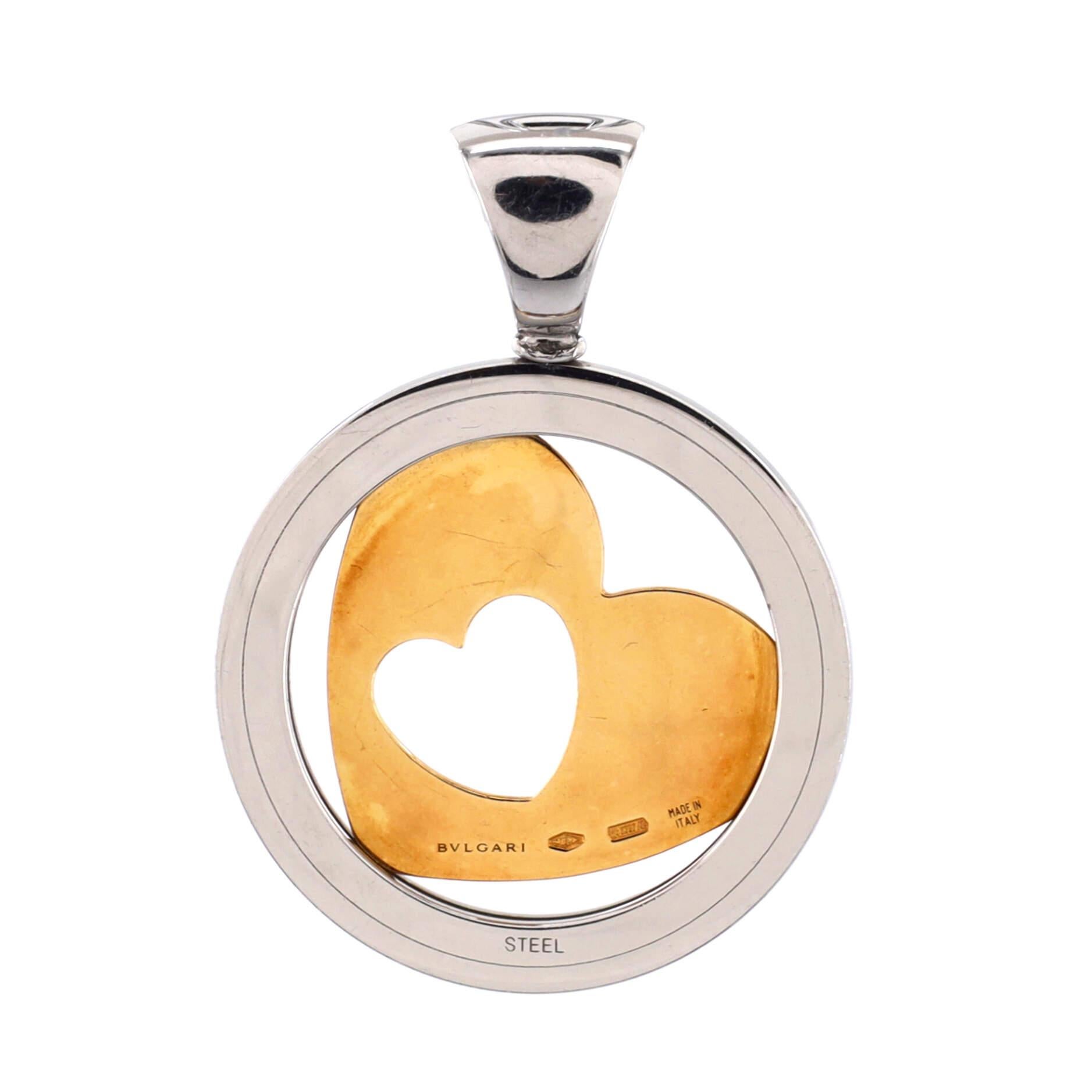 Bvlgari Tondo Heart Pendant Pendant & Charms Stainless Steel with 18k Yellow In Good Condition In New York, NY