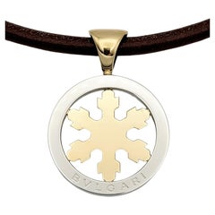 Bvlgari Tondo Snowflake Leather Necklace in 18k Yellow Gold & Stainless Steel