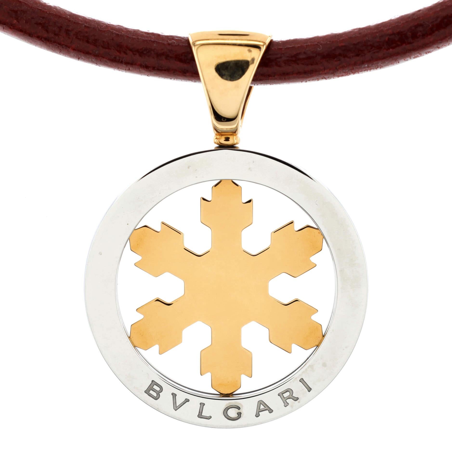 Bvlgari Collier pendentif flocon de neige Tondo en or jaune 18 carats et acier inoxydable Bon état à New York, NY