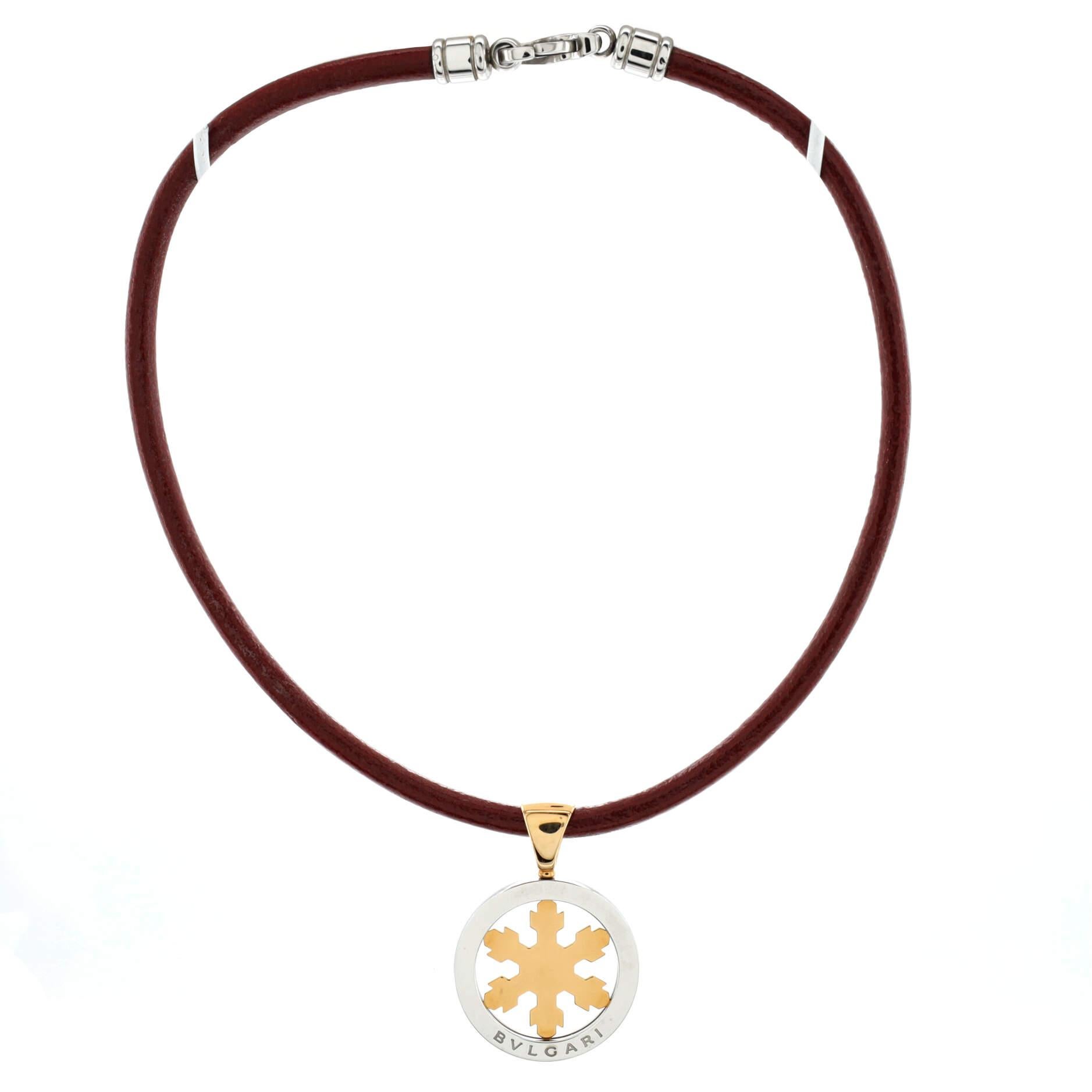  Bvlgari Collier pendentif flocon de neige Tondo en or jaune 18 carats et acier inoxydable Pour femmes 
