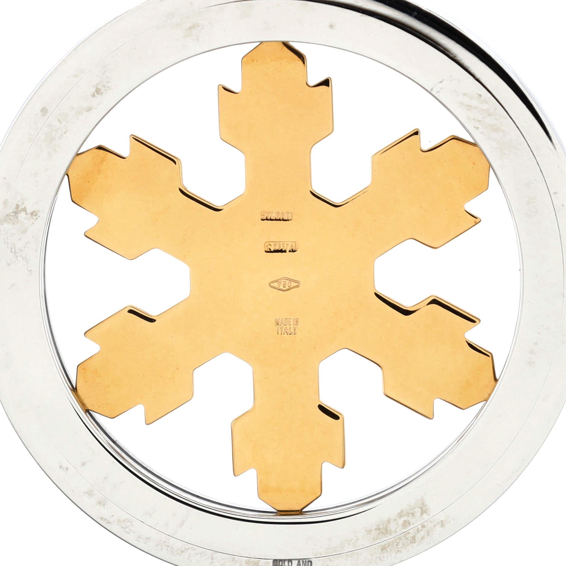 Bvlgari Collier pendentif flocon de neige Tondo en or jaune 18 carats et acier inoxydable 1