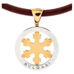 Bvlgari Tondo Schneeflocken-Anhänger-Halskette aus 18 Karat Gelbgold und Edelstahl