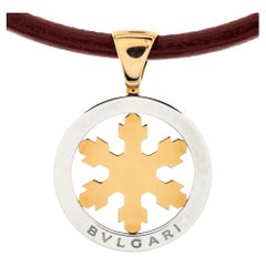 Bvlgari Tondo Snowflake Pendant Necklace 18K Yellow Gold and Stainless Steel