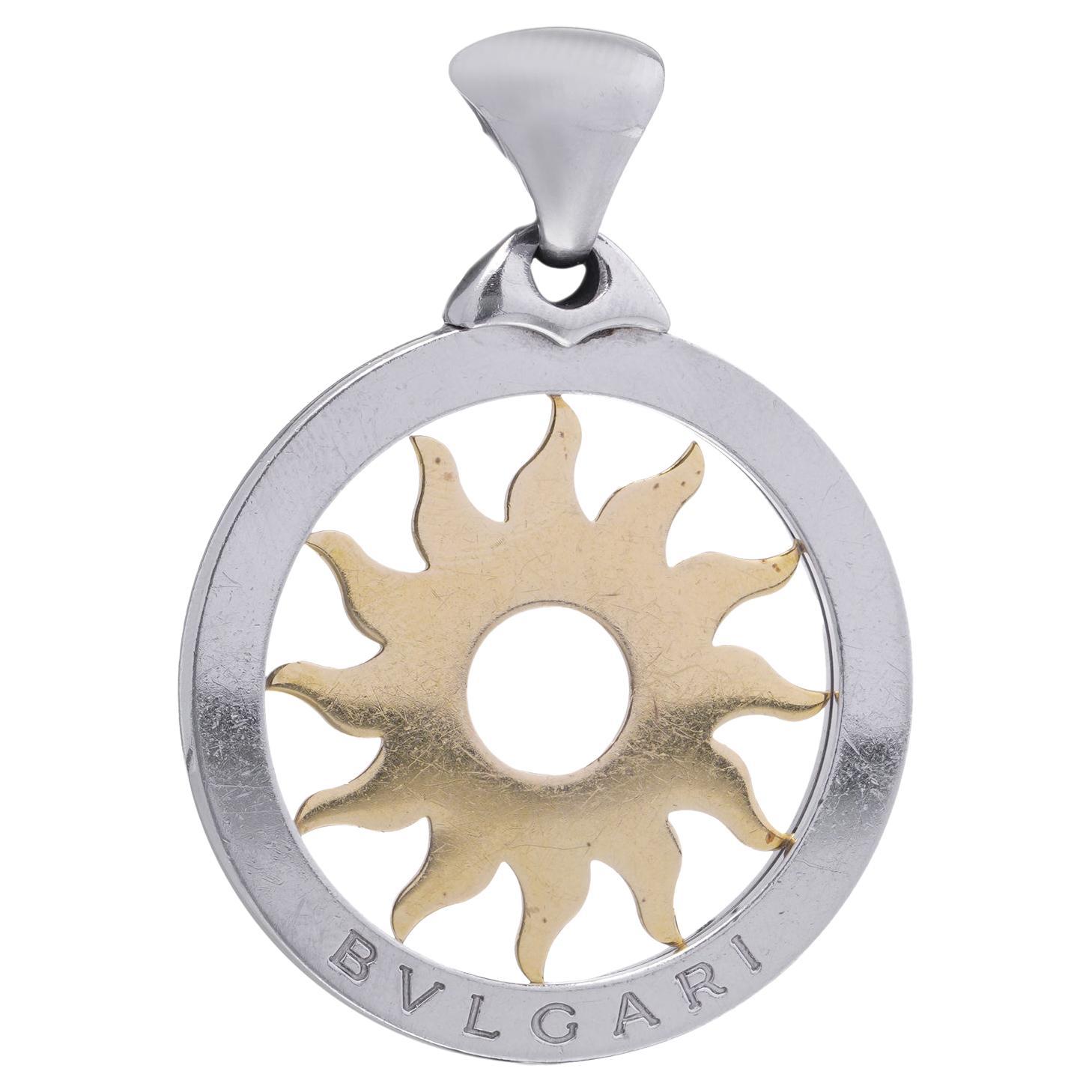Bvlgari Tondo Soleil Pendant in 18kt Yellow Gold and Stainless Steel For Sale