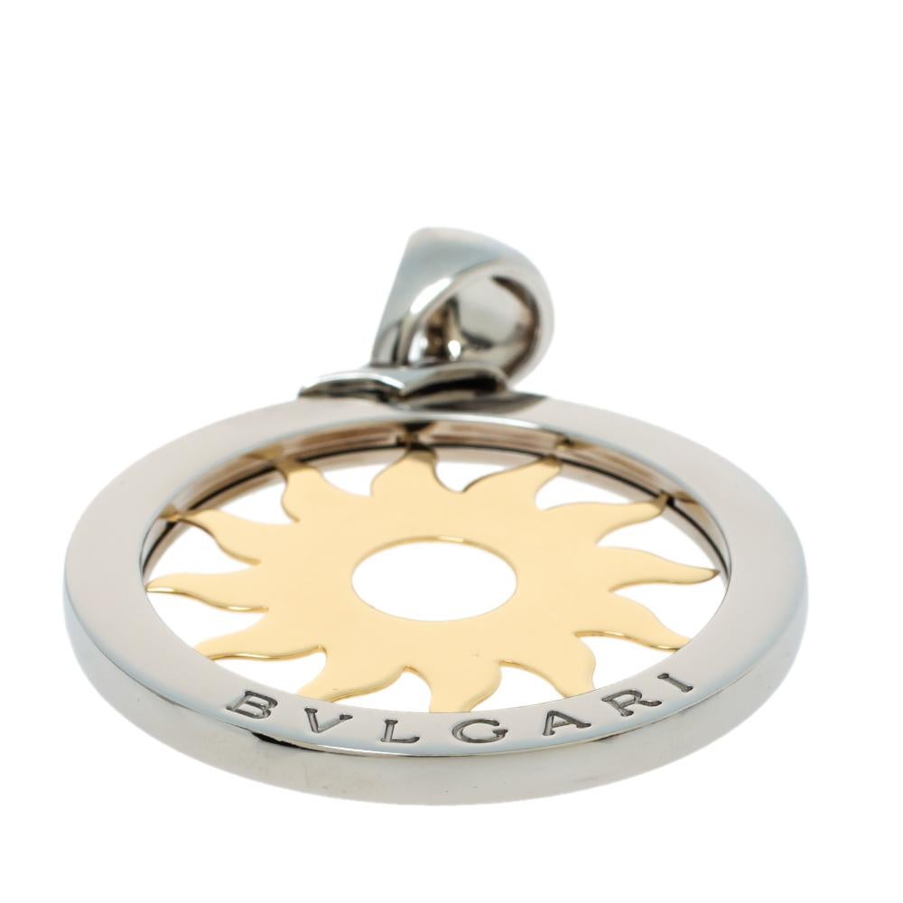Contemporary Bvlgari Tondo Sun 18K Yellow Gold and Stainless Steel Pendant Large